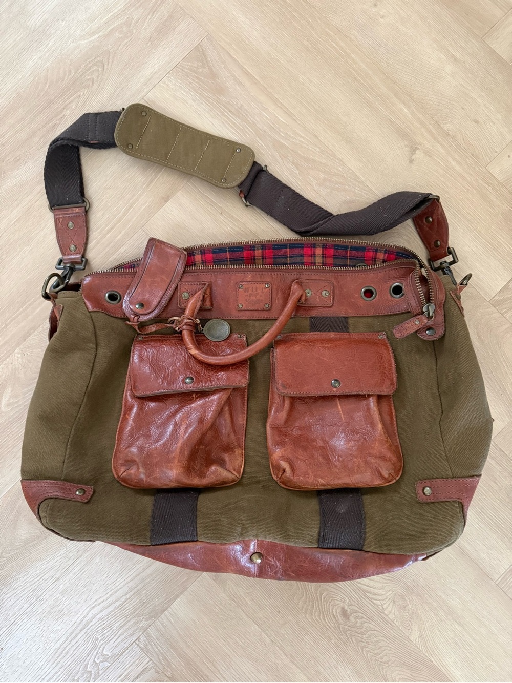 Will Leather Goods Canvas and Leather Travel Duffle Olive and Cognac